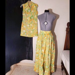 Vintage Retro Hippie Mod Floral Romper Skirt 2PC
